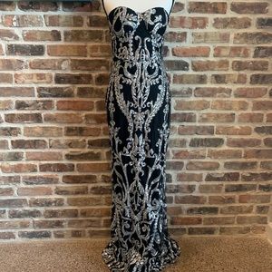 Vittoria Geometry Maxi Silver Sequin Party Dress
